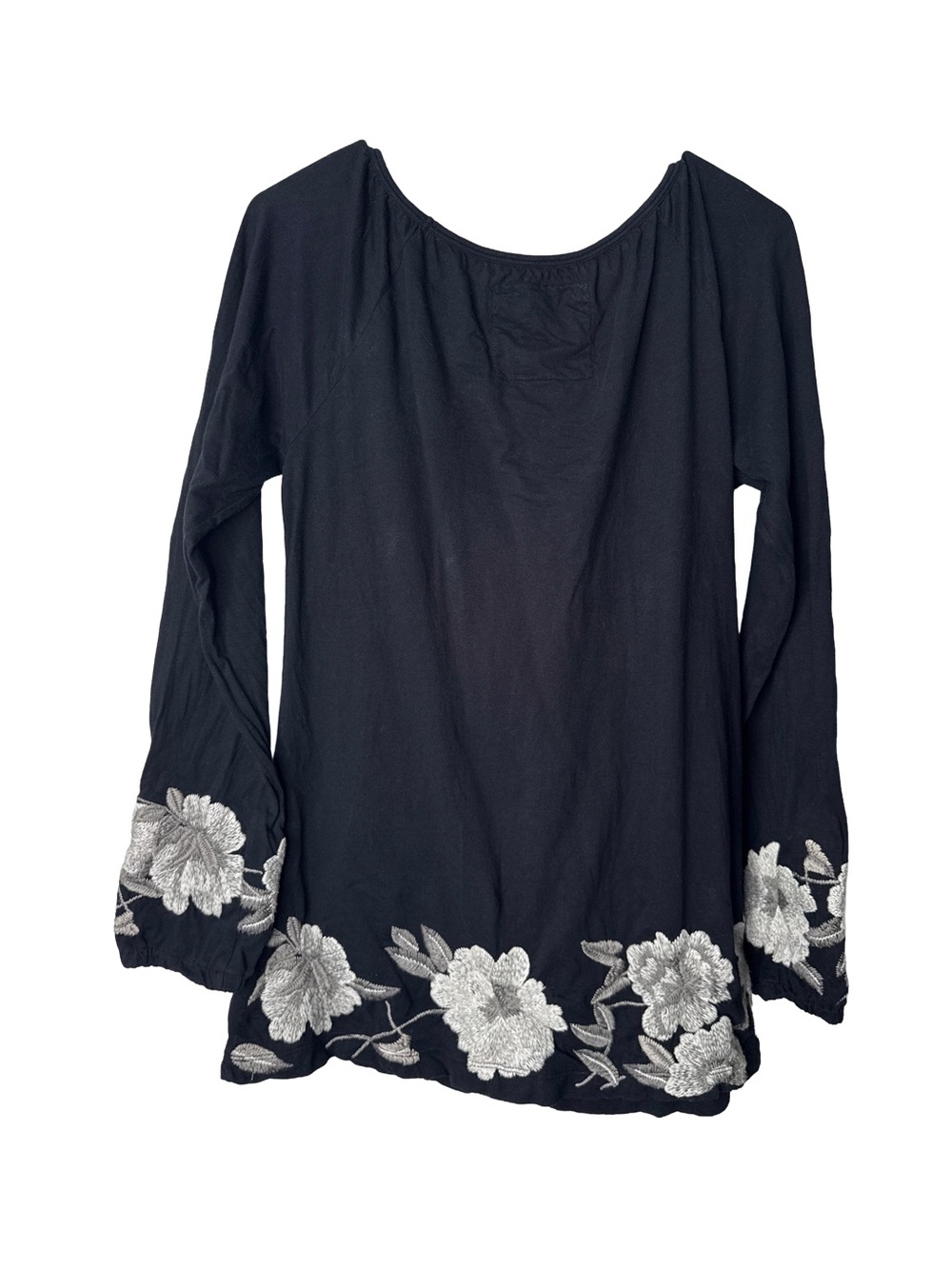 JOHNNY WAS Women’s Whimsigoth Black Floral-Embroidered V-Neck Boho Tunic Top S - Picture 4 of 11